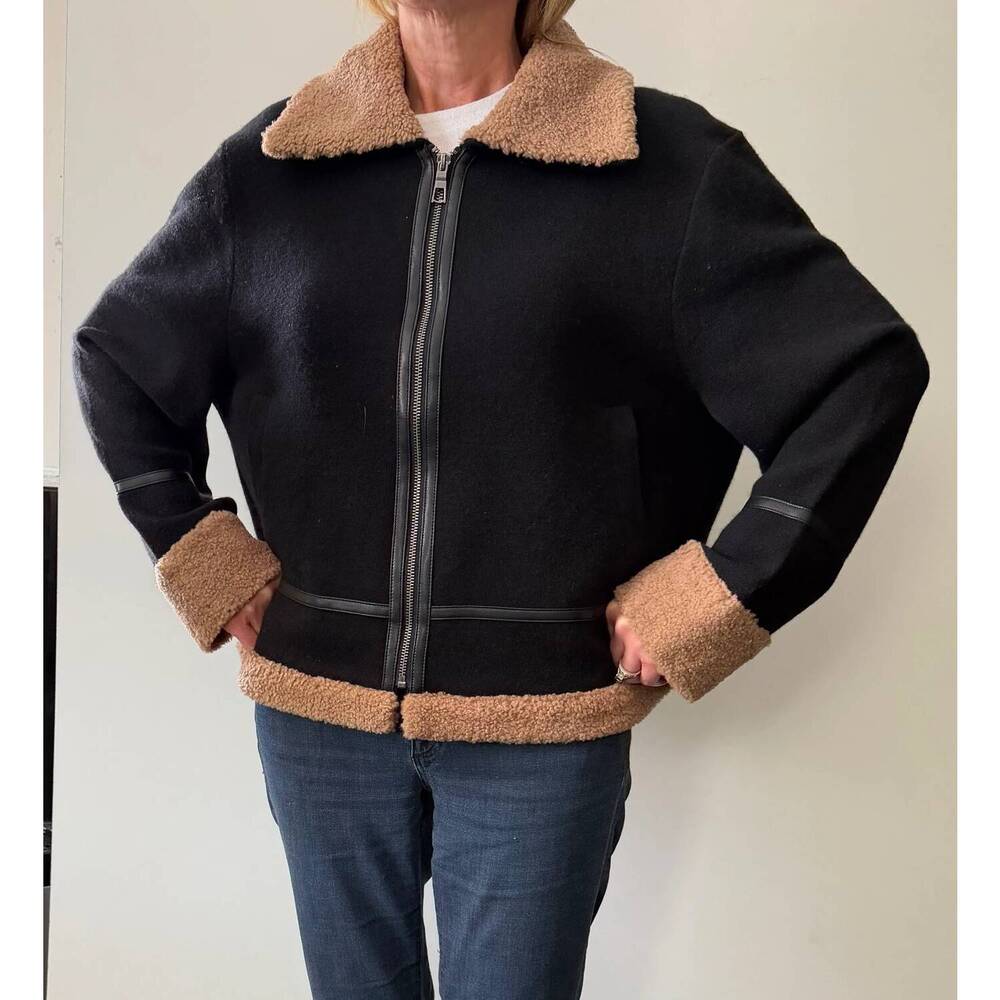 NEW LISA TODD the moto wool knit jacket in black/camel